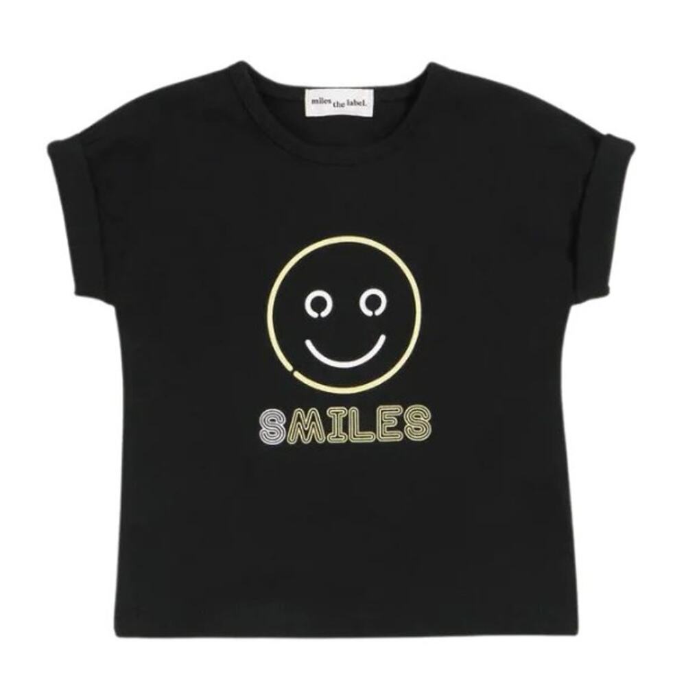 Miles the Label Smile Graphic T-Shirt Black 3M NEW